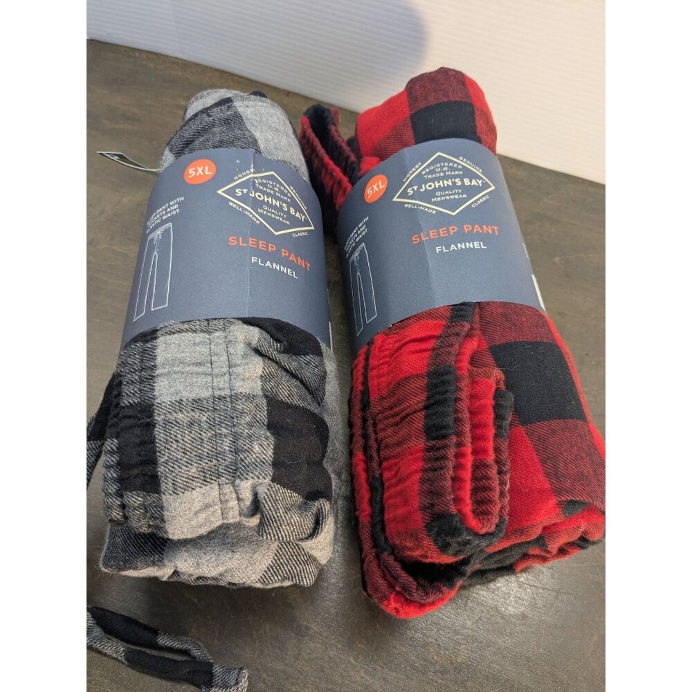 2 NWT Flannel Sleep Pants Big &Tall 5XL Red & Black2 Plaid Elastic Waist
